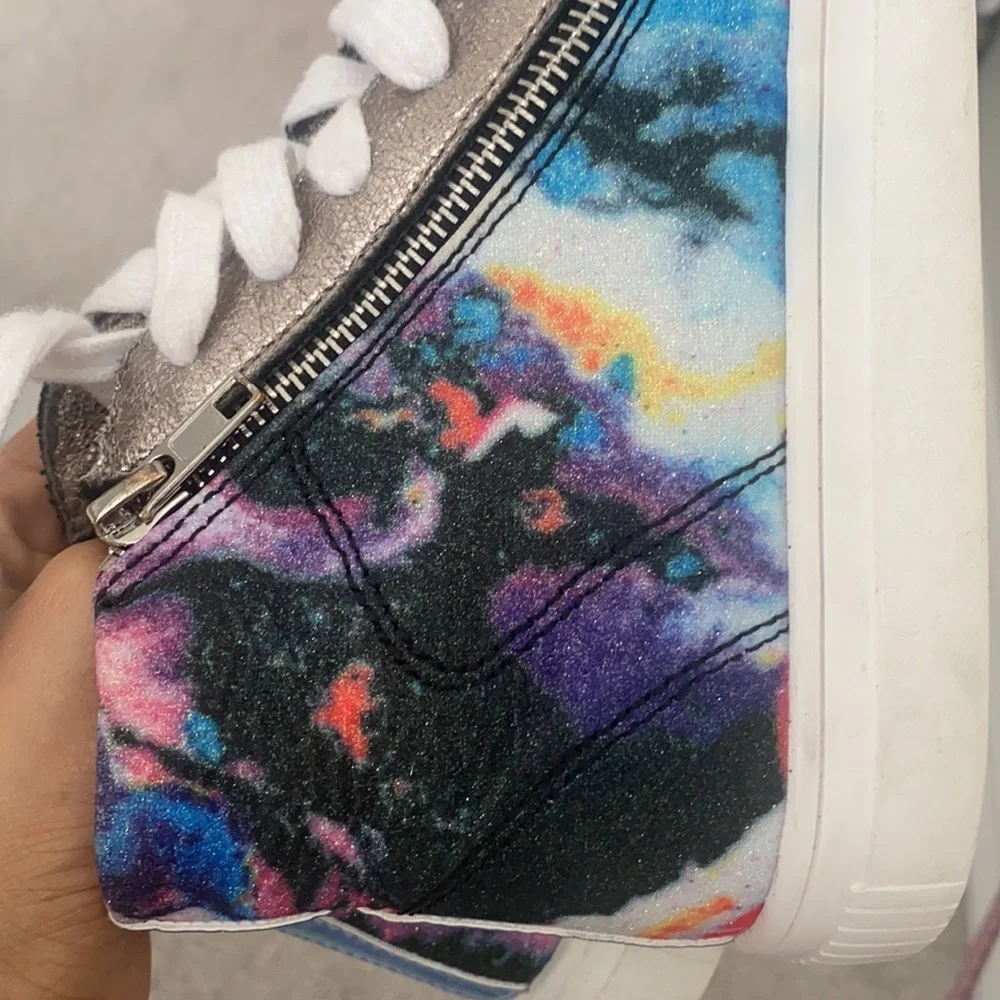 Steve Madden Girls Youth Hi-Top Sneaker multicolor metallic laces zipper size 5